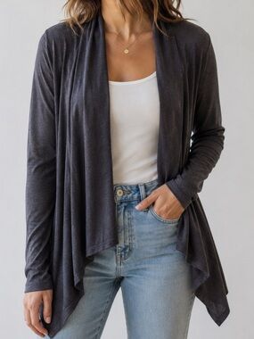 Toad&Co Merino Wool Open Front Cardigan Gray Small Lightweight Layering Sweater